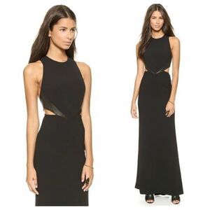 NWT Alice+Olivia Adel Leather Maxi Black Dress Waist Cutout Gown Size 2
